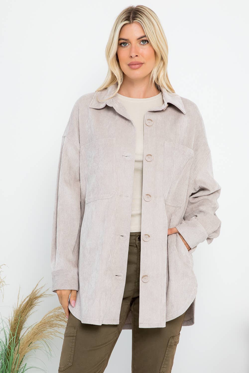 Oversized 4 Pockets Corduroy Shacket