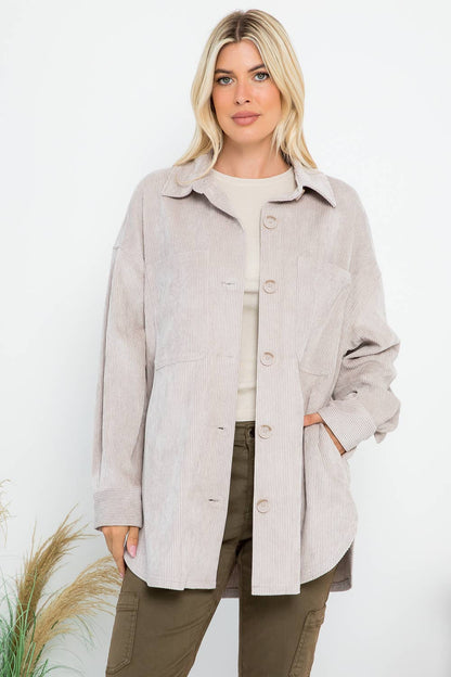 Oversized 4 Pockets Corduroy Shacket