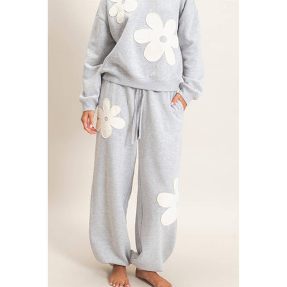 Floral Applique Drawstring Jogger Pants