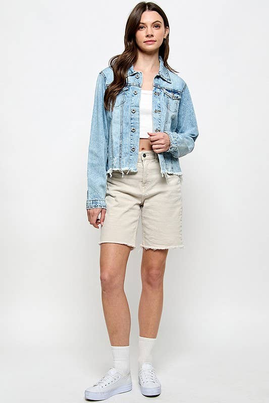 Plus Ladies Denim Jack with Distressed