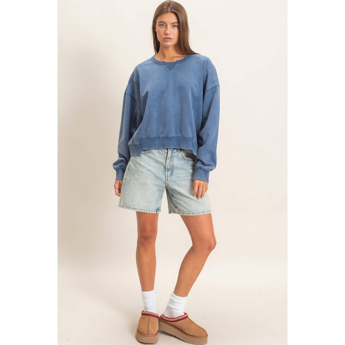 Acid Wash Seam Detail Crew Neck Sweatshirt