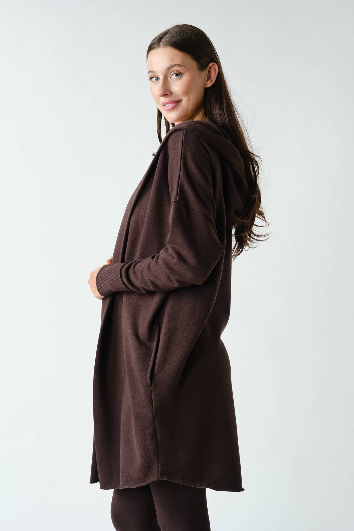 Open Front Longline Hoodie Cardigan
