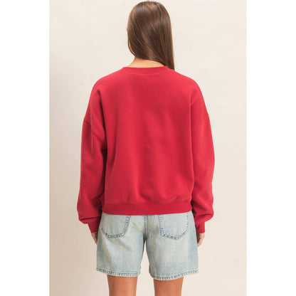 Floral Applique Crew Neck Sweatshirt