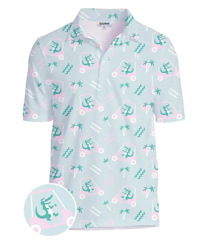 Golf Cart Gator Men's Golf Shirt - Green Alligator Golf Polo