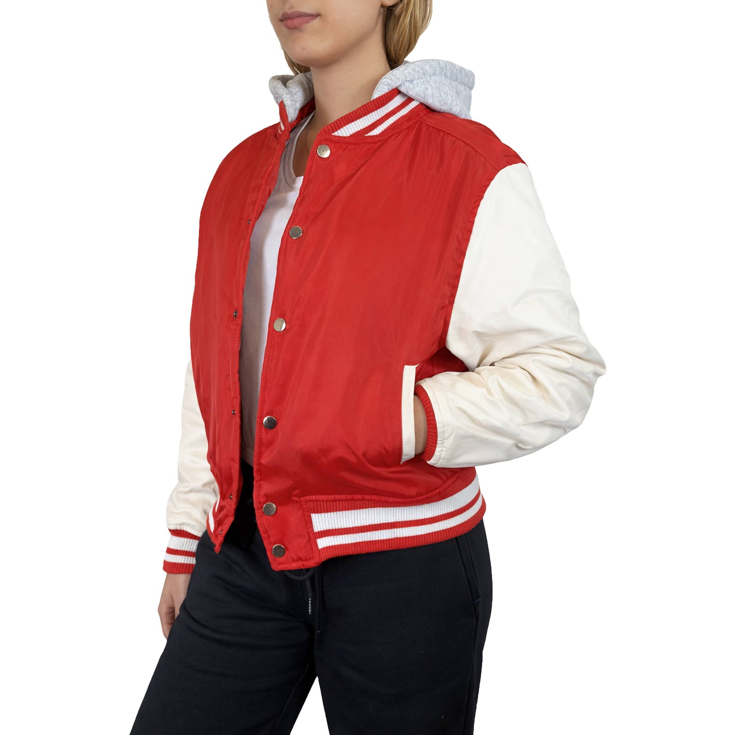 Women’s Hooded Varsity Jacket w/ Detachable Hood