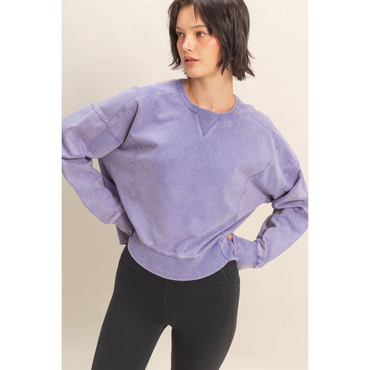 Oversized Crew Neck Sweatshirt With Raw Hem