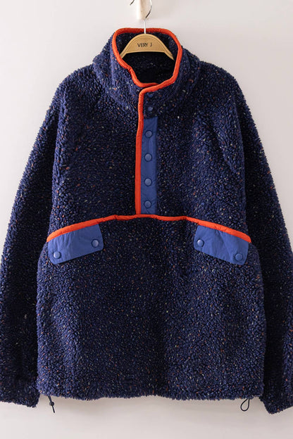 NT12849-Contrast Trim Fleece Anorak Pullover