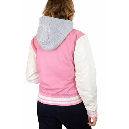 Women’s Hooded Varsity Jacket w/ Detachable Hood