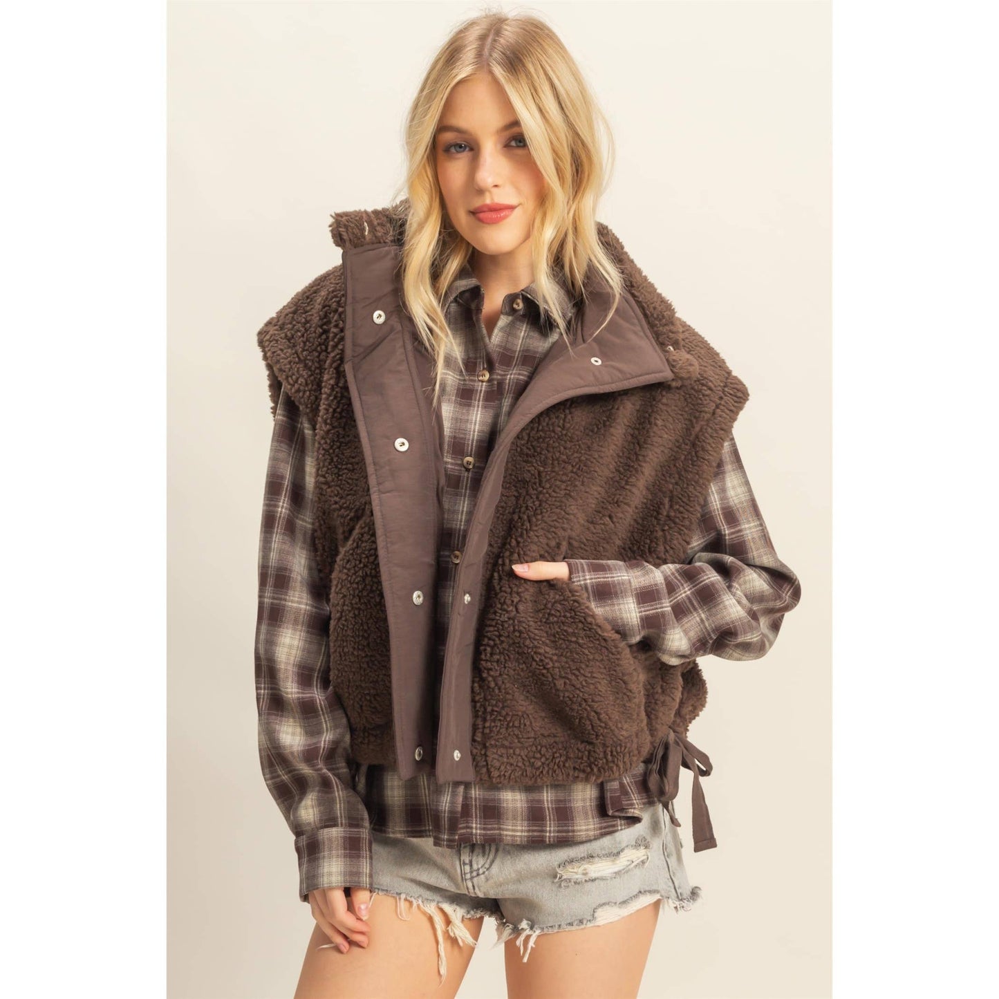 Cozy Mock Neck Sherpa Vest Jacket