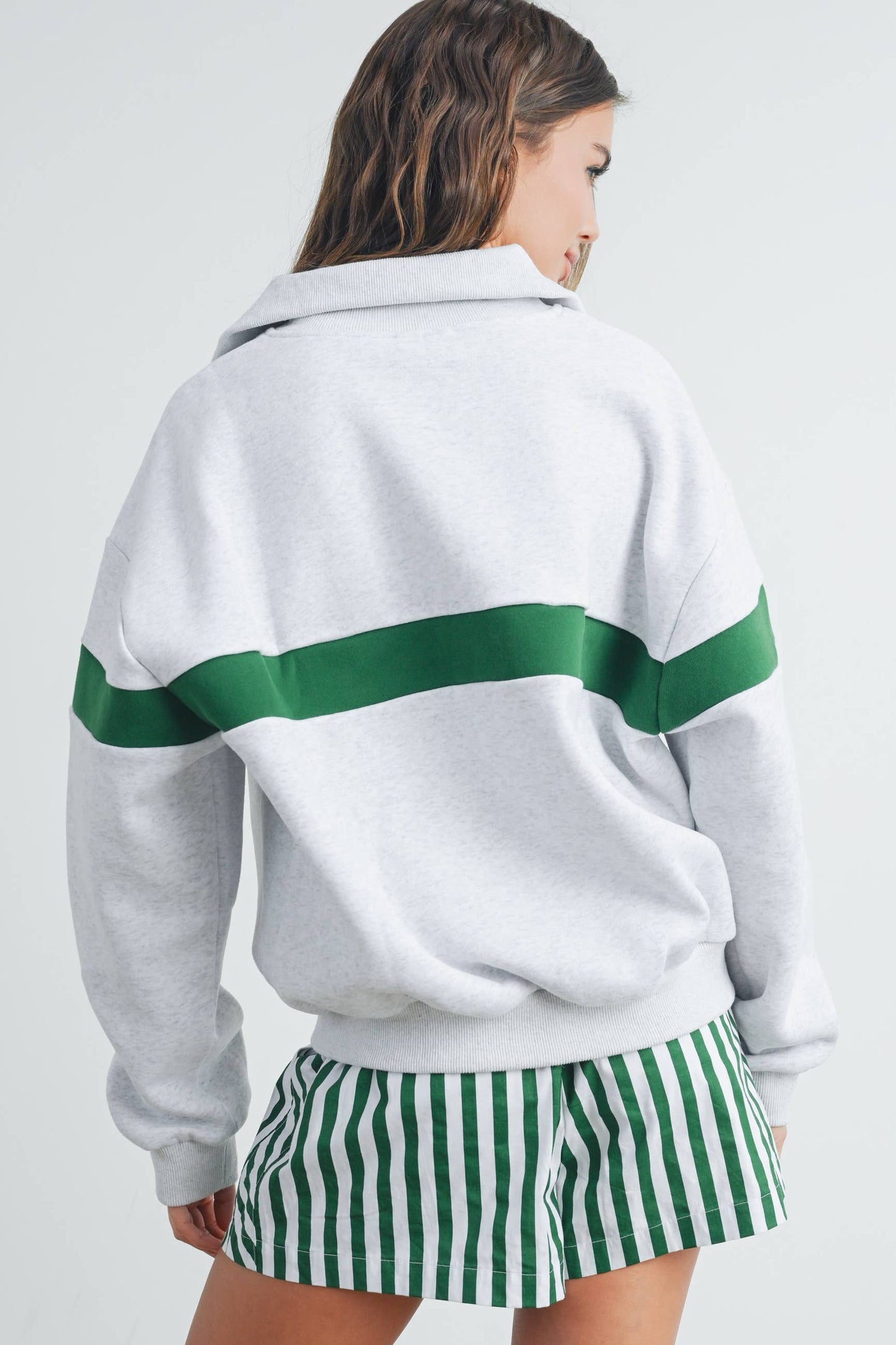 Two-Toned Half Zip Collar Sweatshirt - BMT7535