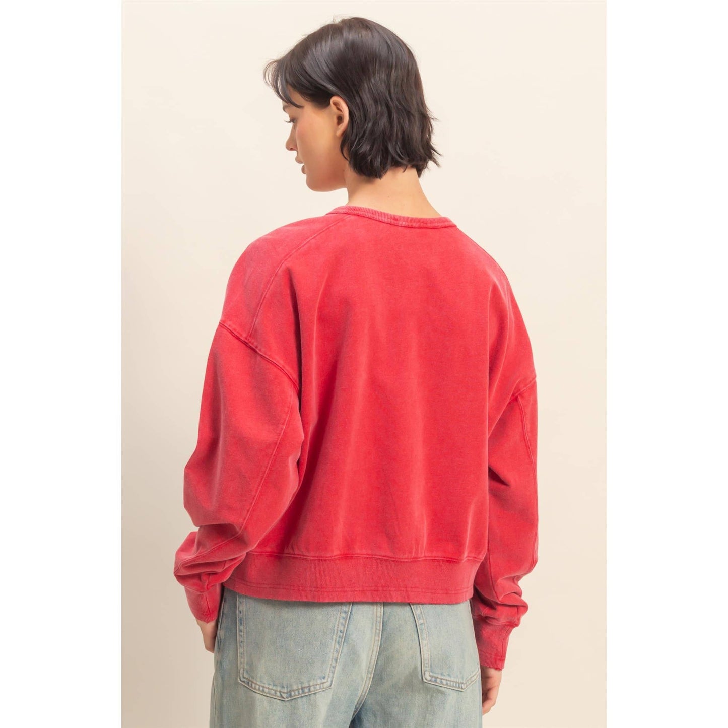 Oversized Crew Neck Sweatshirt With Raw Hem