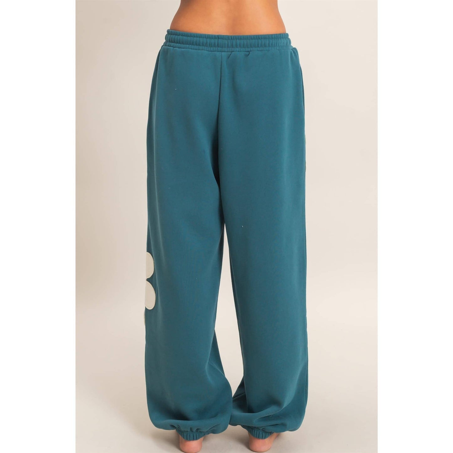 Floral Applique Drawstring Jogger Pants