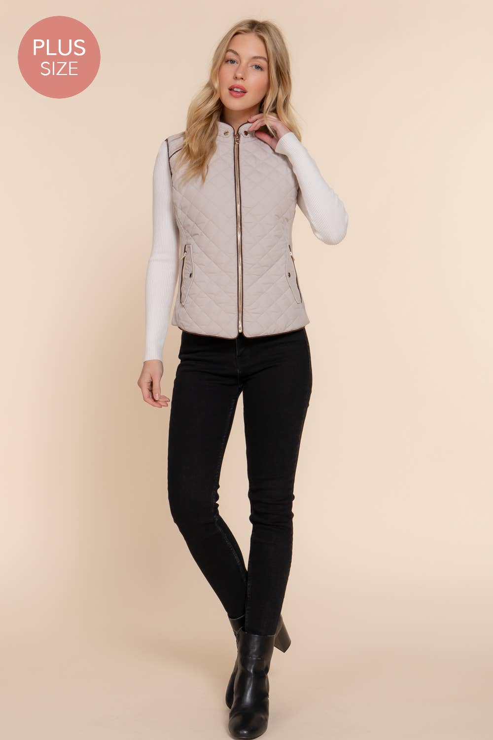Suede Piping Quilted Padding Vest