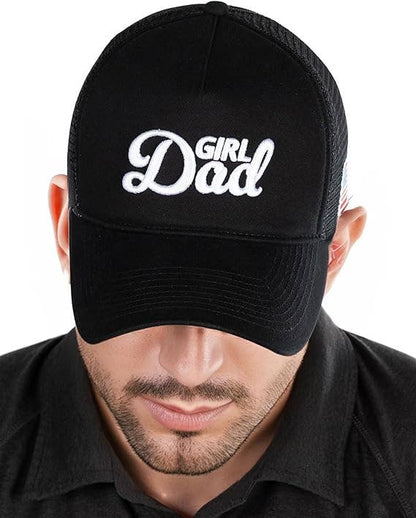 5 Panel 3D Embroidery Trucker Hat: Girl Dad (Black)