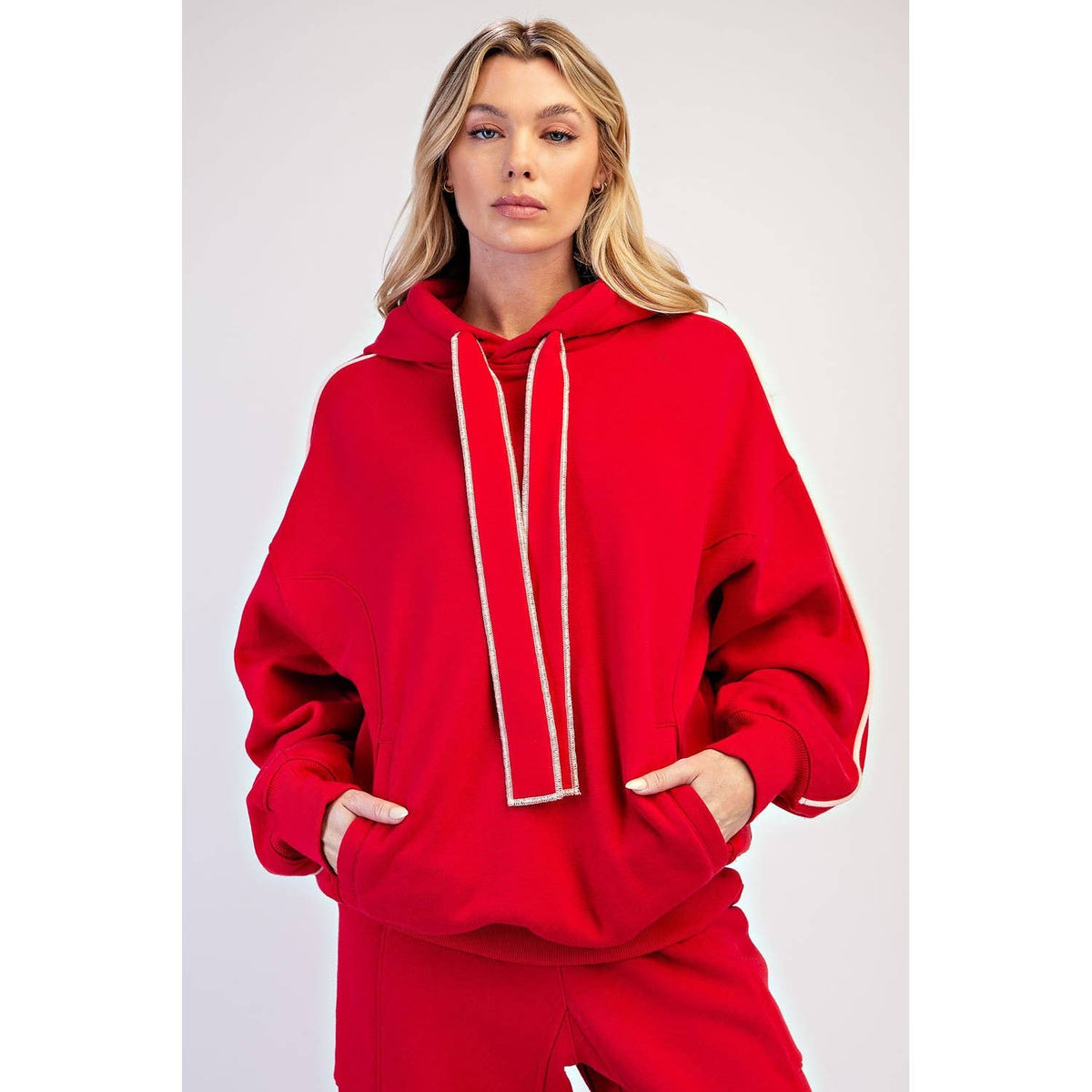 FLEECED TERRY OVERSIZED PIPING HOODIE