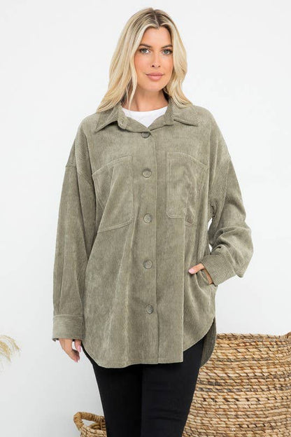 Oversized 4 Pockets Corduroy Shacket