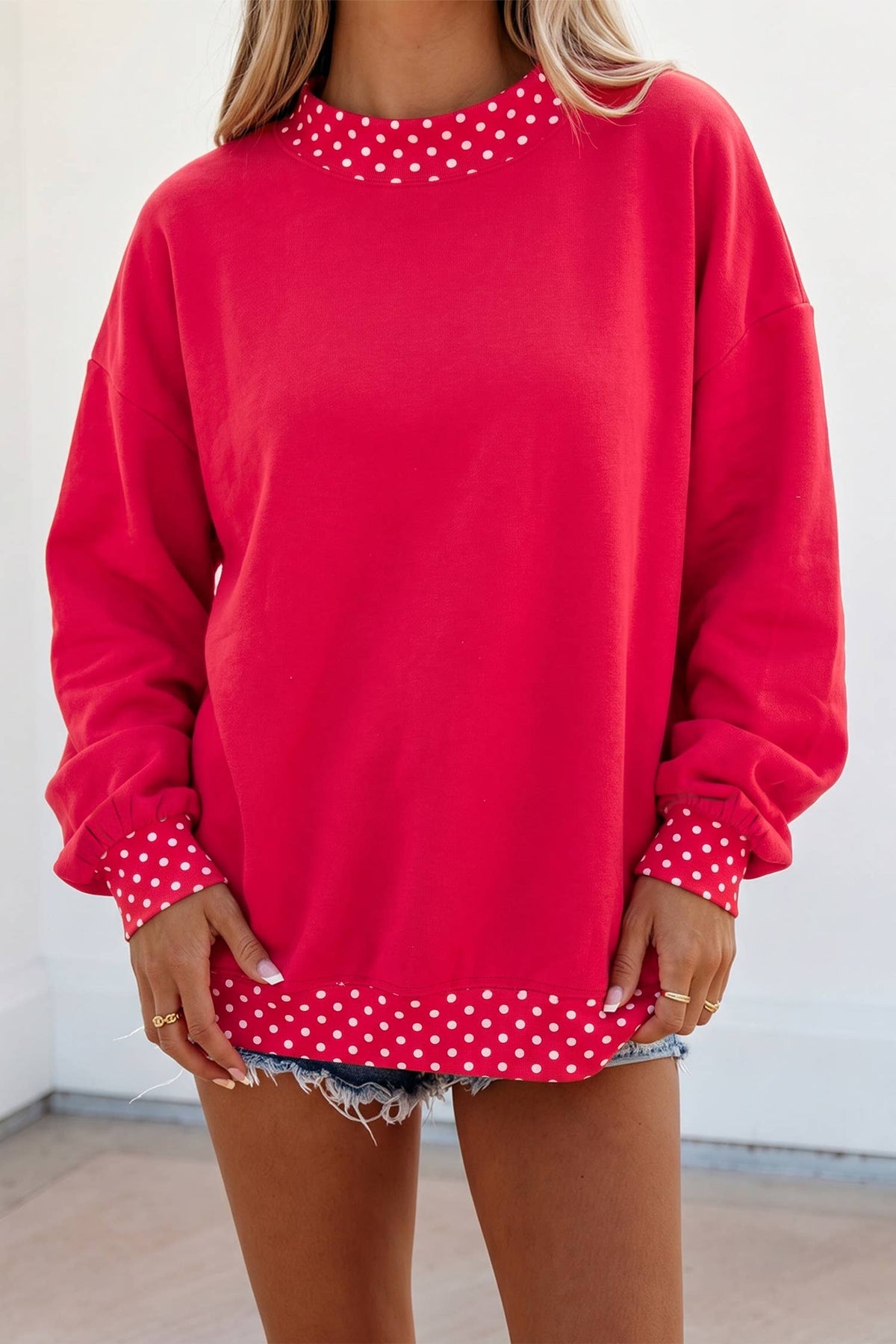 66 Plus Size Polka Dot Mock Neck Fleece Sweatshirt (S-4X)