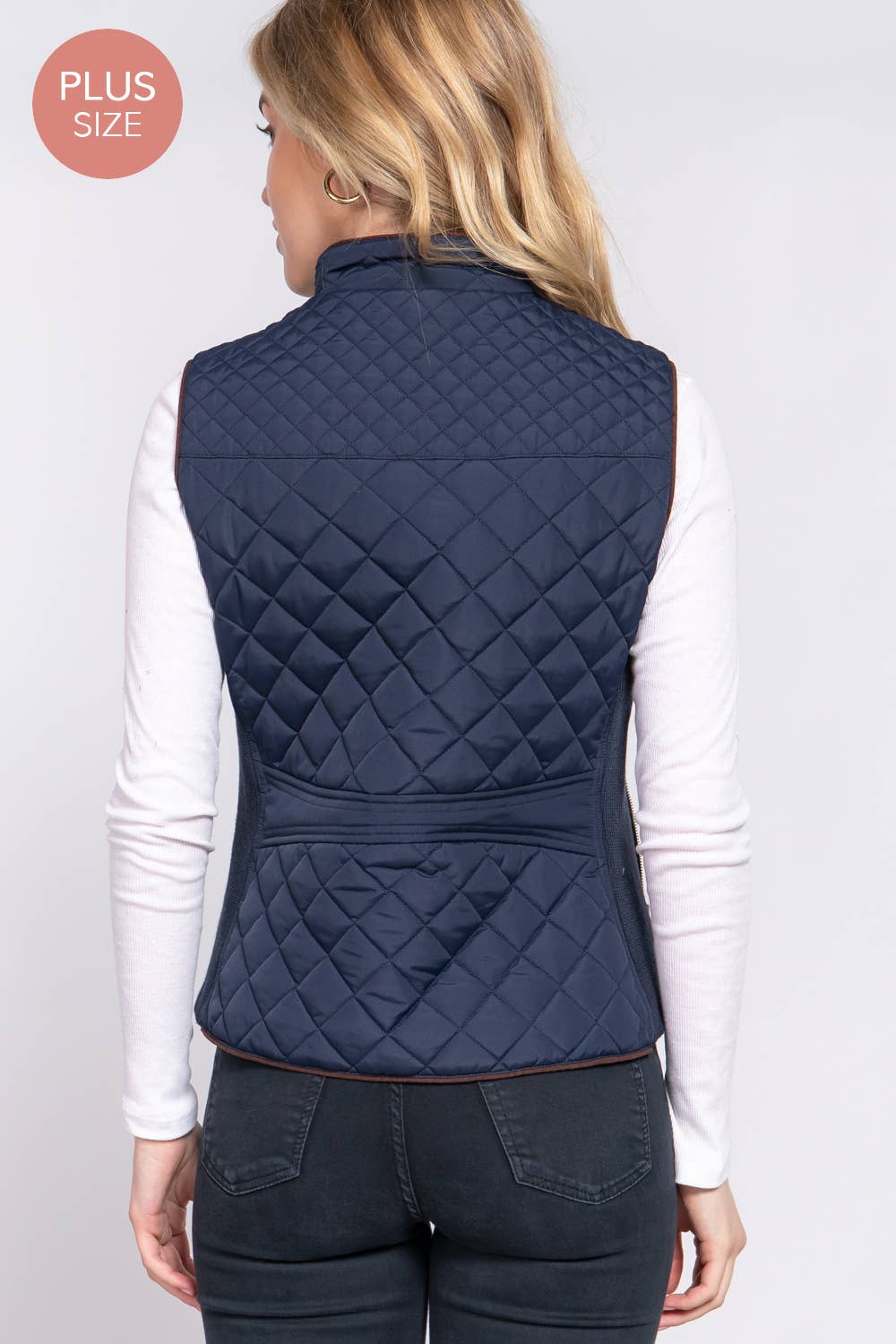 Suede Piping Quilted Padding Vest