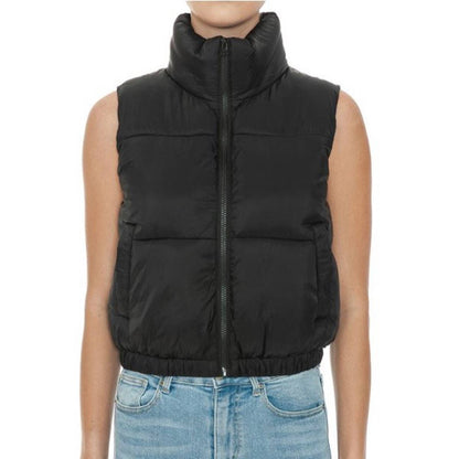Nylon High Neck Faux Down Puffer Vest