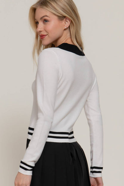 Long Sleeve Stripe Polo Sweater