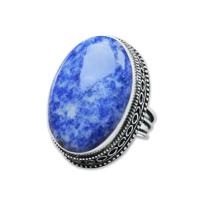 Artisanal Silver-Plated Statement Rings – Assorted Gemstones with Designer Bands (US Sizes 6–10, Non-Adjustable)