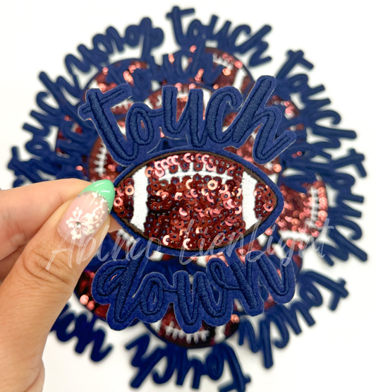 Navy touchdown football sequins embroidery patch iron on