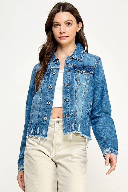 Plus Ladies Denim Jack with Distressed