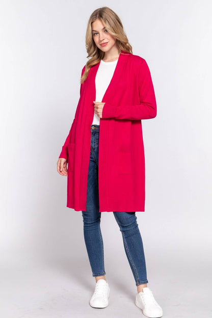 Long Sleeve Rib Banded Open Tunic Sweater Cardigan