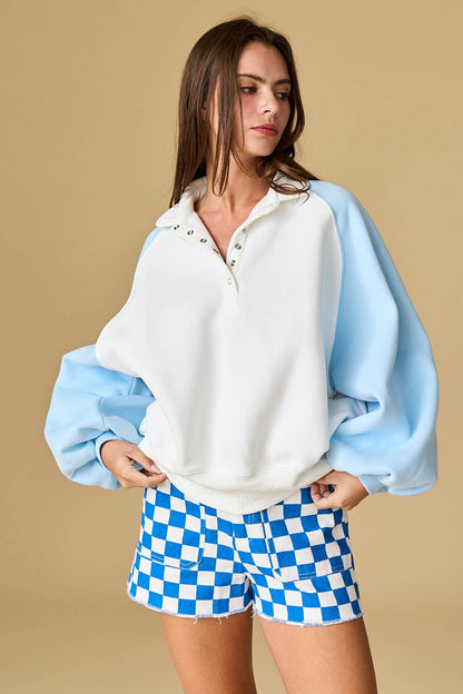 PT16060-1 - Snap Button Colorblock Varsity Rugby Pullover