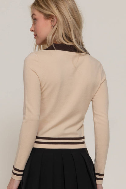 Long Sleeve Stripe Polo Sweater
