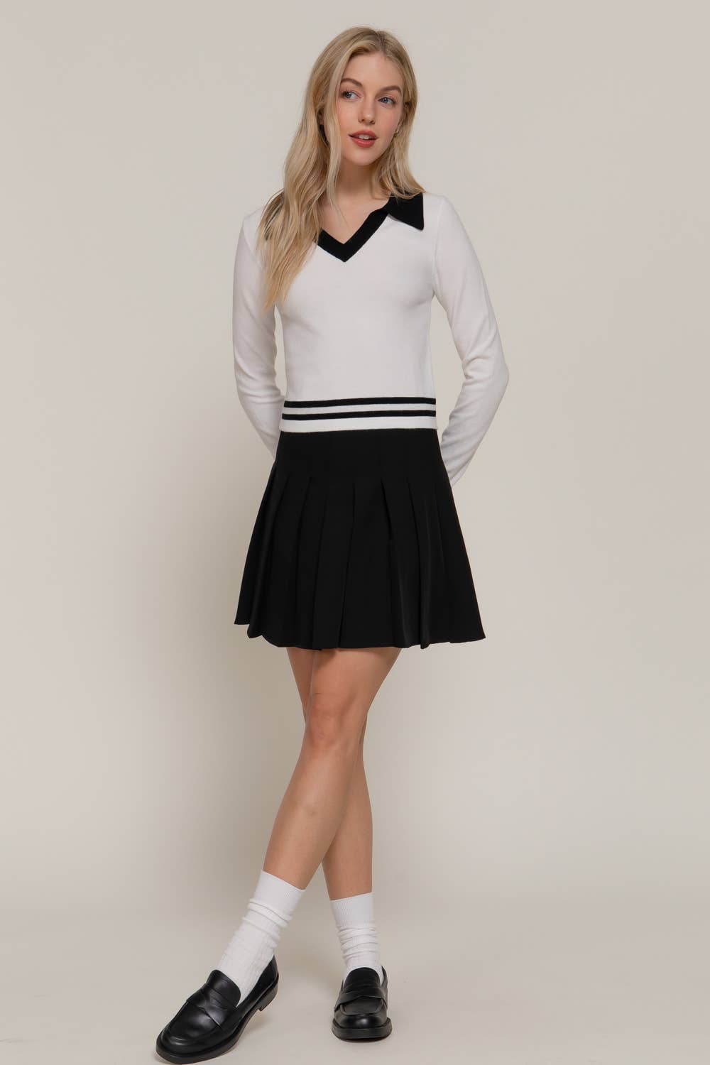 Long Sleeve Stripe Polo Sweater