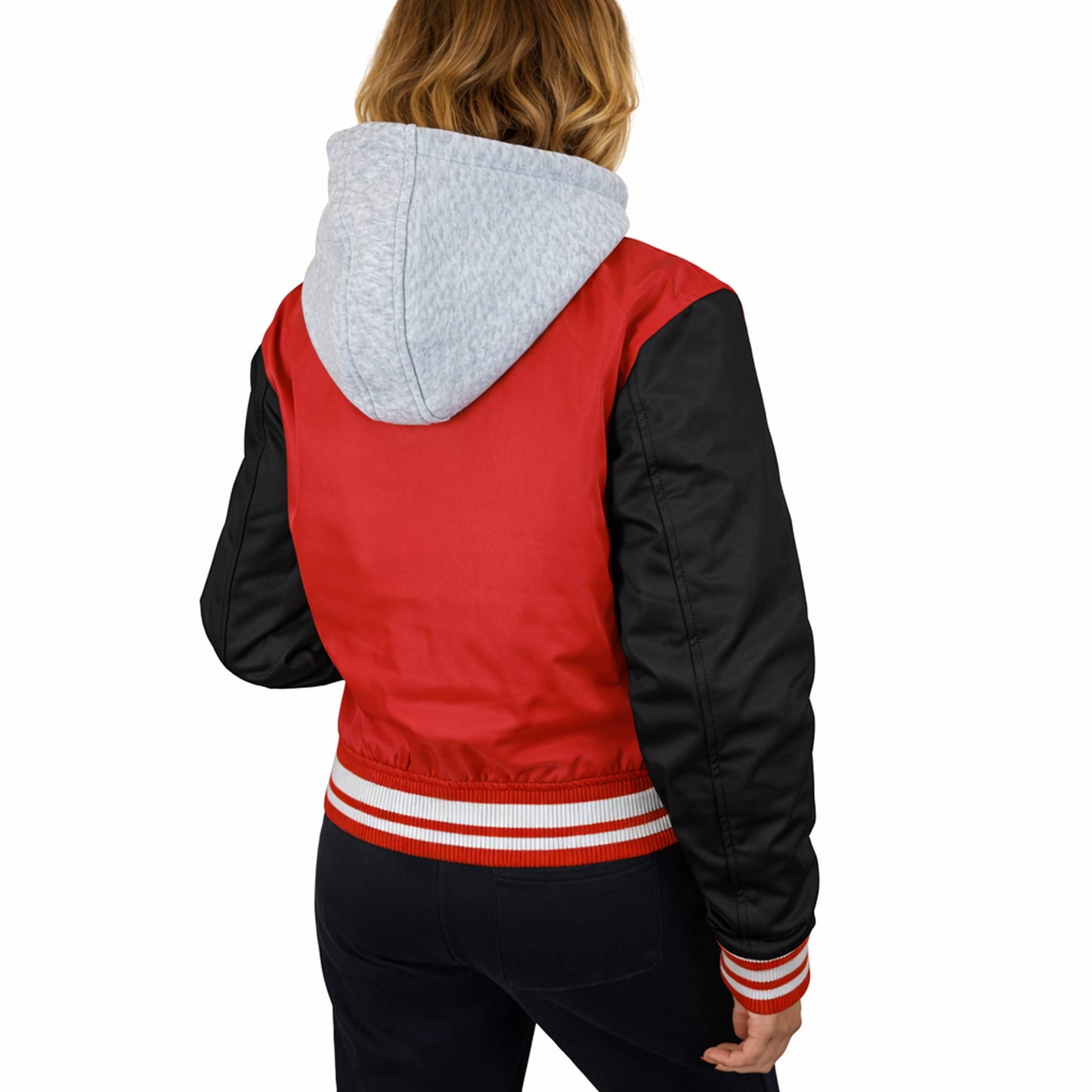 Women’s Hooded Varsity Jacket w/ Detachable Hood