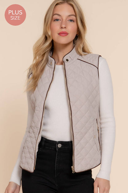 Suede Piping Quilted Padding Vest