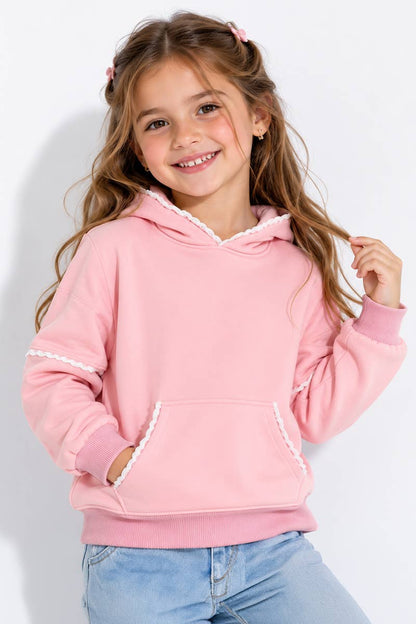 GKJ-Q27-38877B-PNK Girl's Pullover Hoodie w/ Crochet Trim