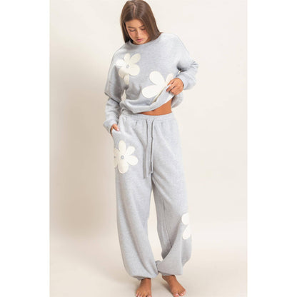 Floral Applique Drawstring Jogger Pants
