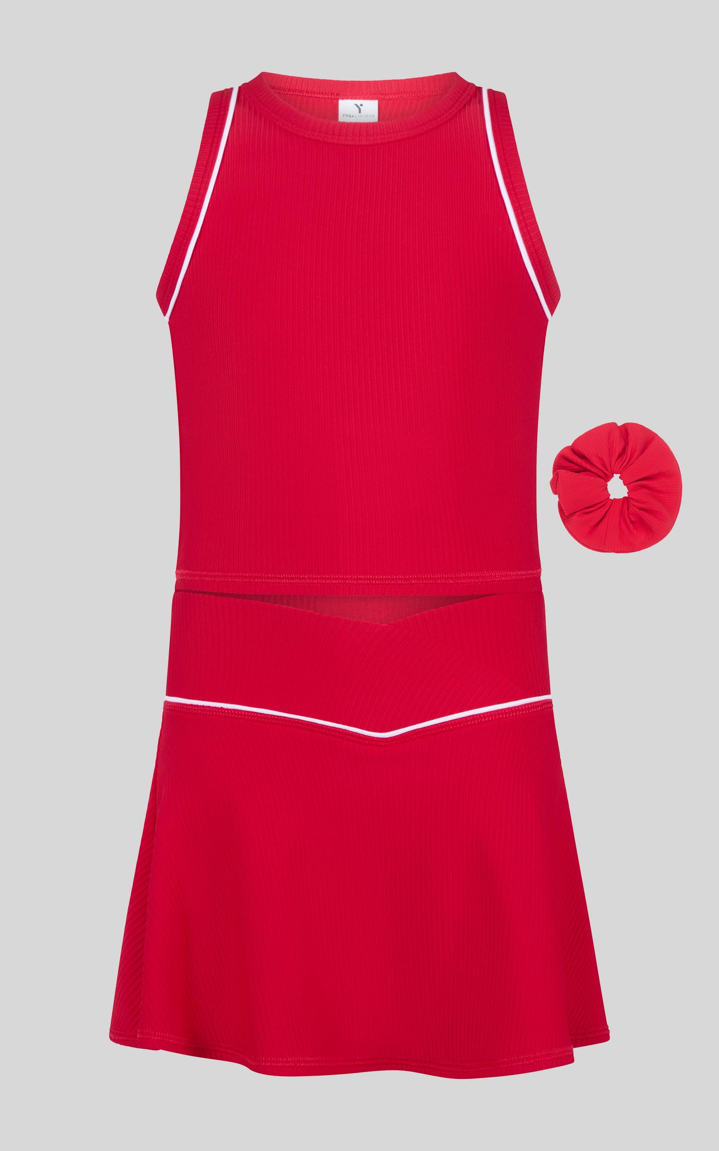 Little Girl Rib Tank Top and Crossover Skorts with Piping