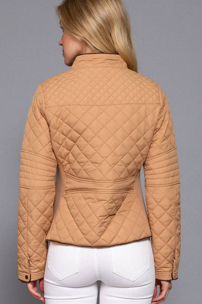 Suede Piping Detail Rib Quilted Padding Jacket