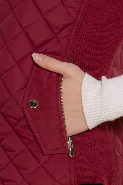 Suede Piping Detail Rib Quilted Padding Vest