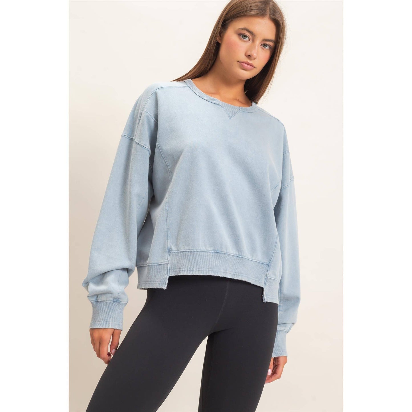 Acid Wash Seam Detail Crew Neck Sweatshirt