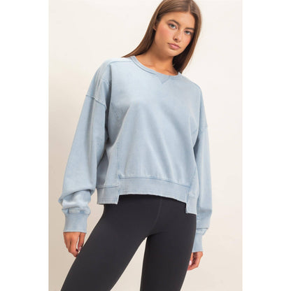 Acid Wash Seam Detail Crew Neck Sweatshirt