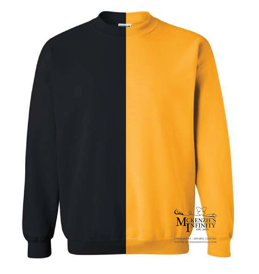 Black & Gold Split Colored, Two-Toned, Crewneck Sweatshirt