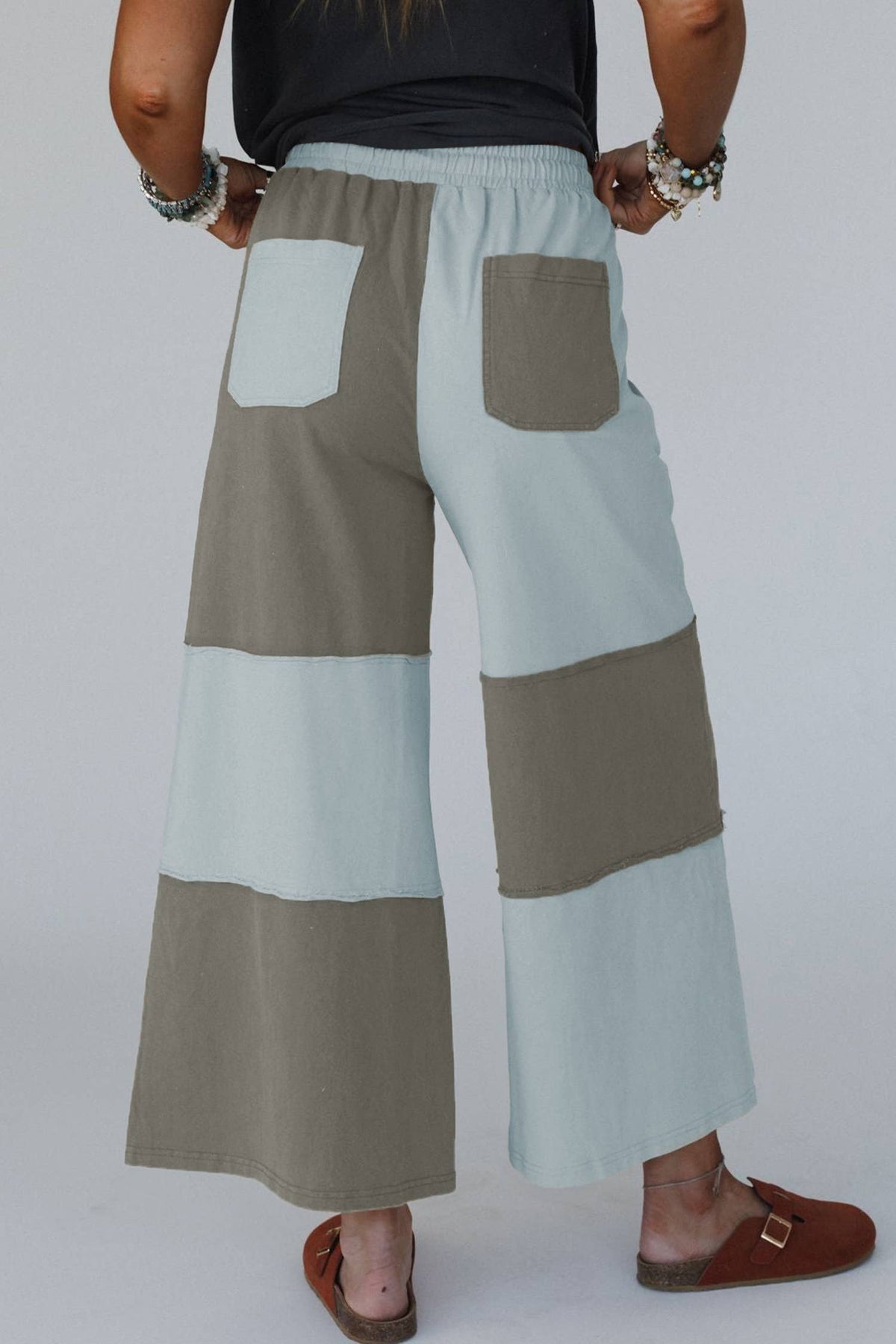 66 High Waist Color Block Patchwork Wide Leg Pants (S-XL)