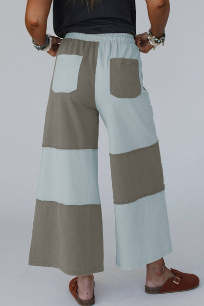 66 High Waist Color Block Patchwork Wide Leg Pants (S-XL)