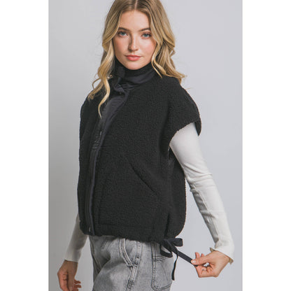 Sherpa Oversized Vest Button Tabs with Pockets