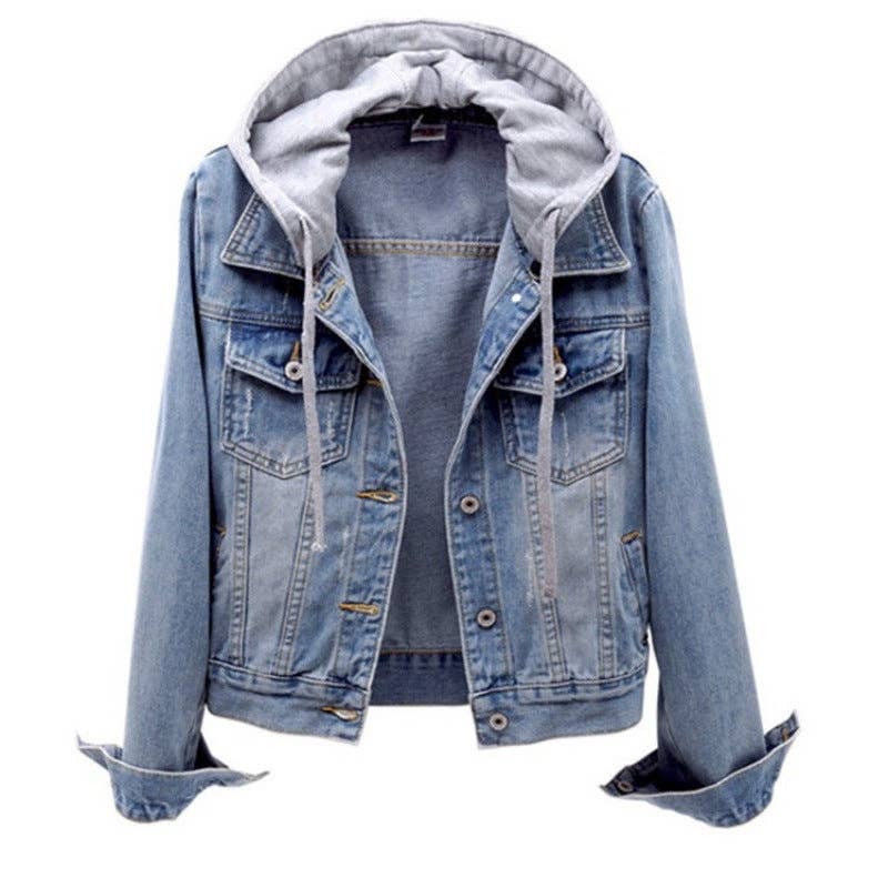 Women Casual Long Sleeve Denim Hoodie Jacket