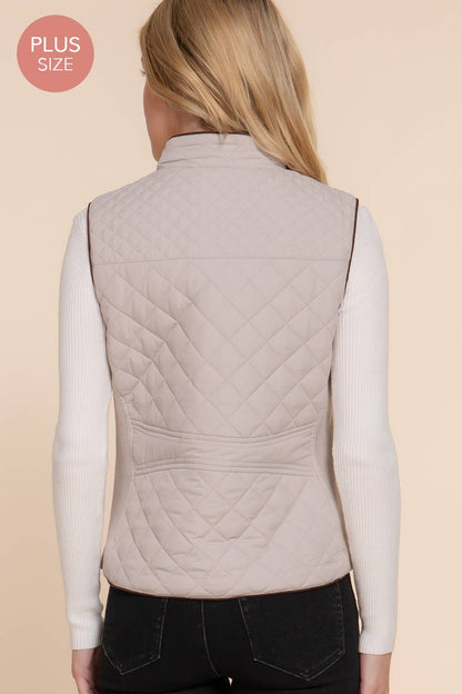 Suede Piping Quilted Padding Vest