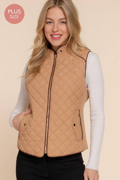 Suede Piping Quilted Padding Vest