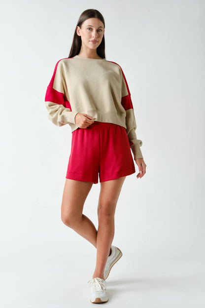 Contrast Edge Cropped Sweatshirt