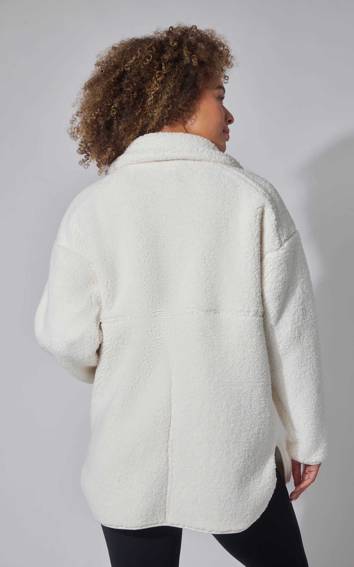 Women's Teddy Sherpa Button Down Jacket with Zipper Pockets