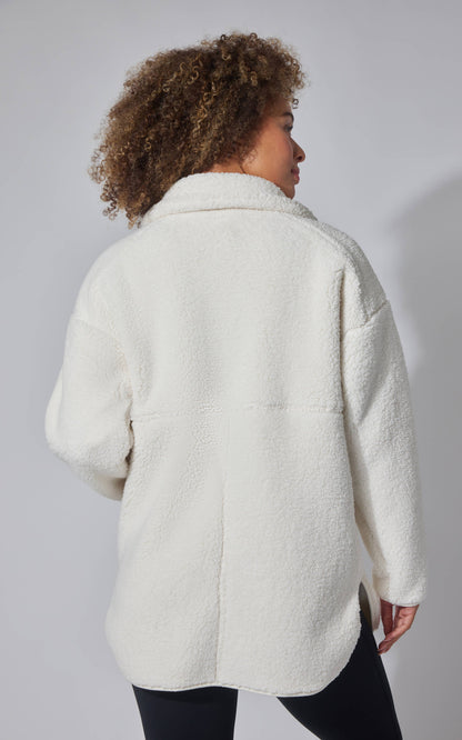 Women's Teddy Sherpa Button Down Jacket with Zipper Pockets